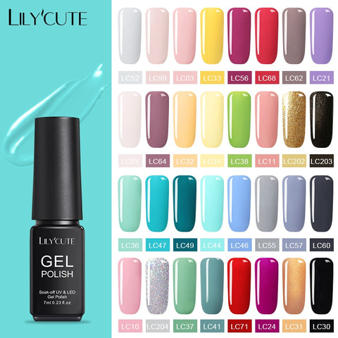 LILYCUTE 7ml Nail Gel Polish Pink Red Nail Color UV Gel Soak Off UV Led Gel Base Top Coat Semi Permanent UV Nail Art Gel Varnish