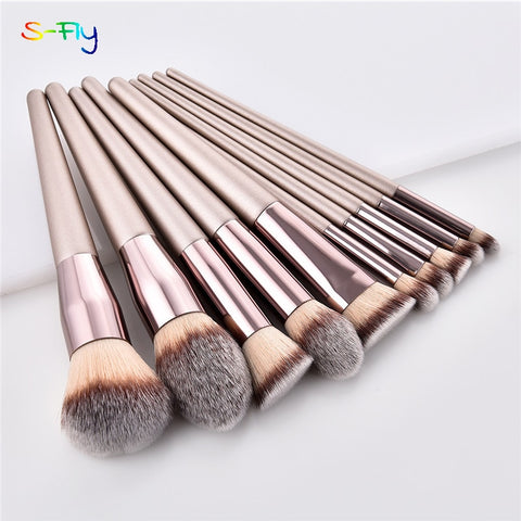 10pcs/set Champagne makeup brushes set for cosmetic foundation powder blush eyeshadow kabuki blending make up brush beauty tool