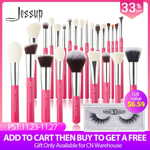 Jessup Rose-carmin/Silver Makeup brushes set Beauty Foundation Powder Eyeshadow Make up Brush 6pcs-25pcs Natural-synthetic hair