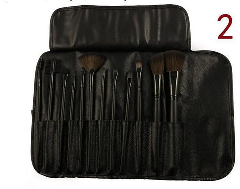 Professional Hight quality 12 PCS Cosmetic Facial Make up Brush Kit Wool Makeup Brushes Tools Set with Black Leather Case