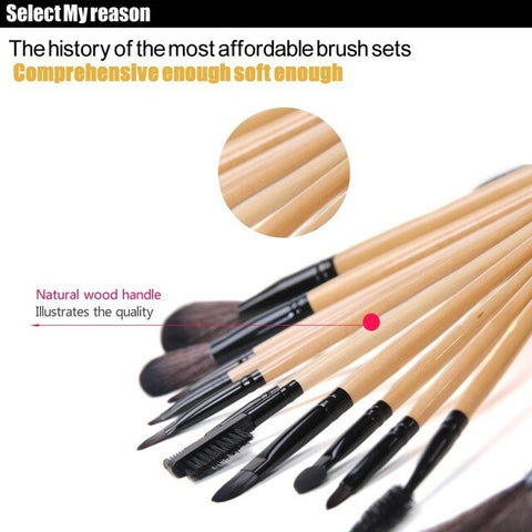 Professional Hight quality 12 PCS Cosmetic Facial Make up Brush Kit Wool Makeup Brushes Tools Set with Black Leather Case