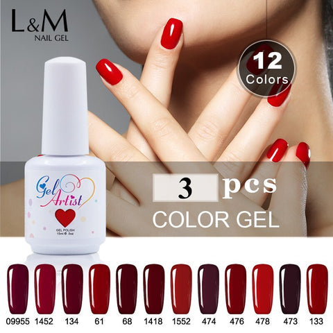 3 Pcs Gelartist Colorful Nail Gel Polish Hight quality Soak Off UV Red Series Color Beauty UV Nails Gels Lacquer