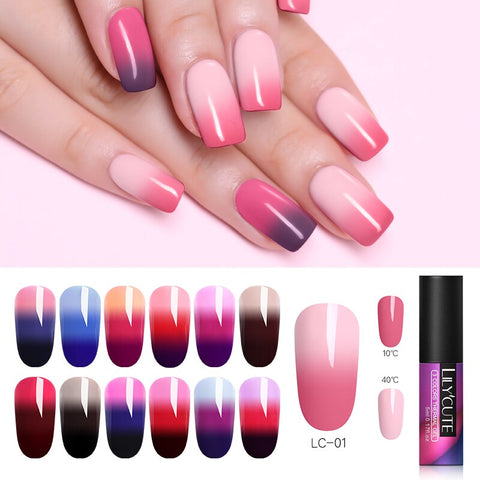 LILYCUTE Thermal Color Changing Gel Polish 3-layers Glitter Soak Off Nail Art UV Gel Varnish  Nail Art Gel Polish 5ml